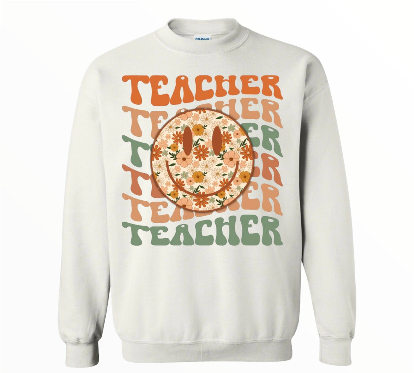 Floral Teacher Smiley Crewneck